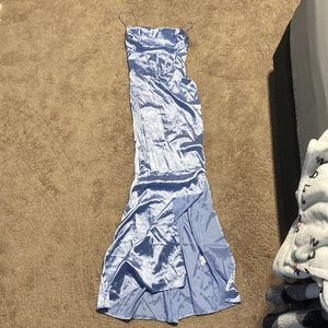 Shein Blue Satin Formal Draped Crisscross Backless Gown